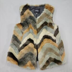 BKE Boutique Faux Fur Chevron Vest Womens Small Boho Festival Cozy Winter Layer